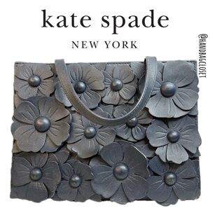 Kate Spade Navy Flower Floral Appliqué Sam Rare Leather Bag